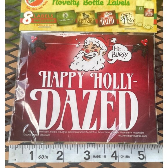 8-pc. Mistle-Tonic Happy Holly-Dazed Elf Nog Ebeneezer Novelty Bottle Labels-NEW - Picture 6 of 7